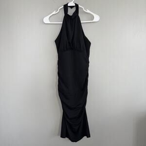 Susana Monaco Black Halter Ruched Dress Size Small Stretch LBD Bodycon